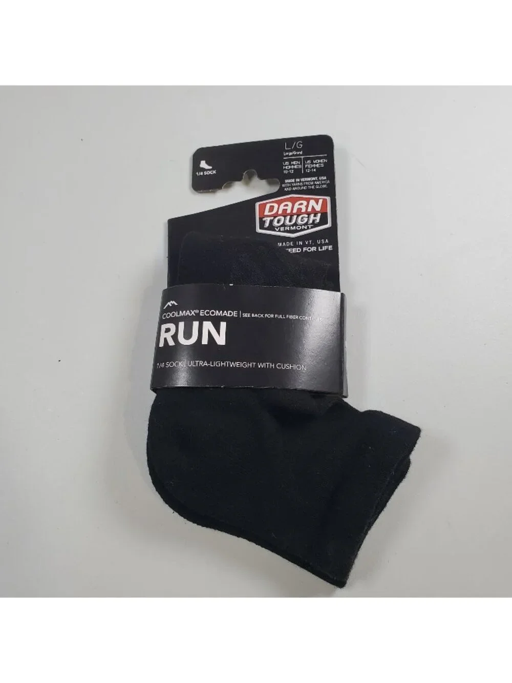 Darn Tough Run Ultra Lightweight Coolmax EcoMade 1/4 Socks Men Size Large New